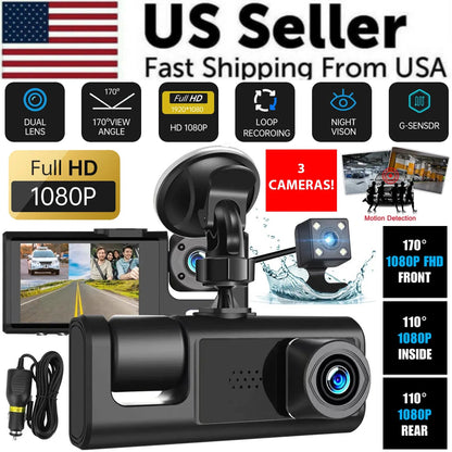 Dual Lens Dash Cam Full HD 1080P | Front & Rear Car Camera with G-Sensor