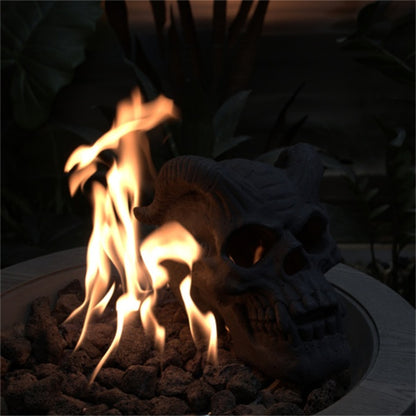 Metal Skull Gas Log for Fire Pit – Handmade Fireproof Halloween Decoration with Realistic Burning Effect