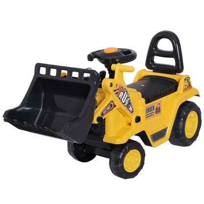 Kids Ride-On Excavator Toy – Yellow Bulldozer Pull Cart with Bucket, Horn & Steering Wheel for Toddlers