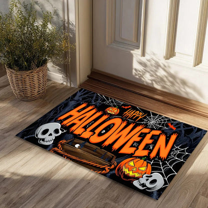 Halloween Pumpkin Ghost Home Decor Doormat, Suitable For Entrance, Bedroom, Living Room, Bathroom, Kitchen, Absorbent And Non-Slip Rug
