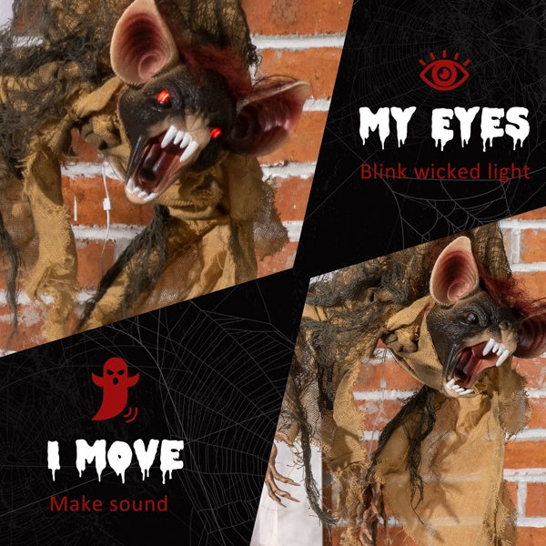 Sound-Activated Hanging Ghost with Red LED Eyes – 3ft Halloween Decoration with Moving Arms & Spooky Sounds