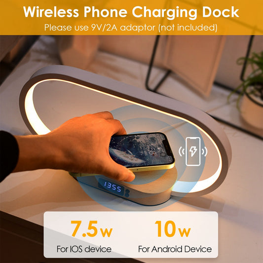 Touch Control Bedside Lamp with Clock & Wireless Charging | LED Dimmable Desk Lamp