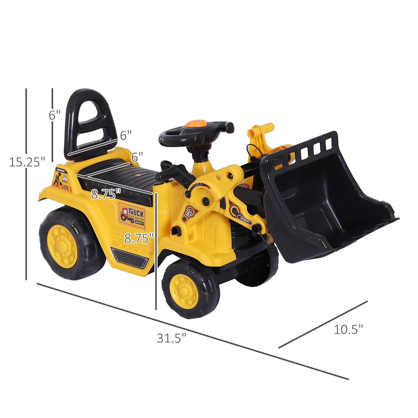 Kids Ride-On Excavator Toy – Yellow Bulldozer Pull Cart with Bucket, Horn & Steering Wheel for Toddlers