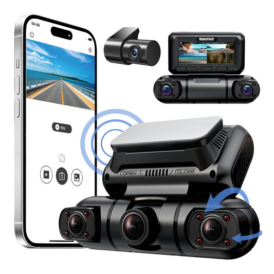 Hainatech 360° 4-Channel Dash Cam | Front, Rear, Inside & Side Views | GPS, WiFi, Night Vision, 24/7 Parking Mode + 128GB Card