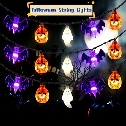 LED Halloween String Lights – Pumpkin, Spider, Bat & Skull Lanterns for Home, Garden & Party Decoration
