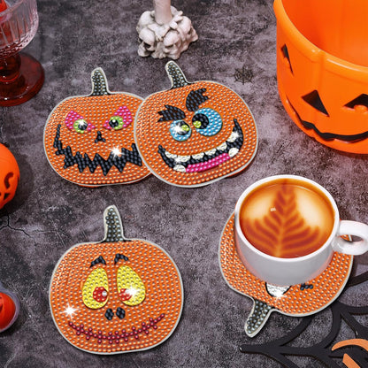 8 Packs Halloween Rhinestone Art Coasters – Multicolor Acrylic Pumpkin Design DIY Coaster Set with Imitation Diamonds