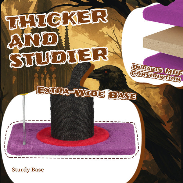 Halloween Wizard Hat Cat Scratching Post with Spring Ball Toy – Spooky Purple Cat Scratcher for Indoor Cats