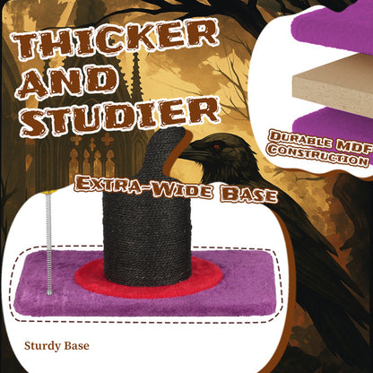 Halloween Wizard Hat Cat Scratching Post with Spring Ball Toy – Spooky Purple Cat Scratcher for Indoor Cats