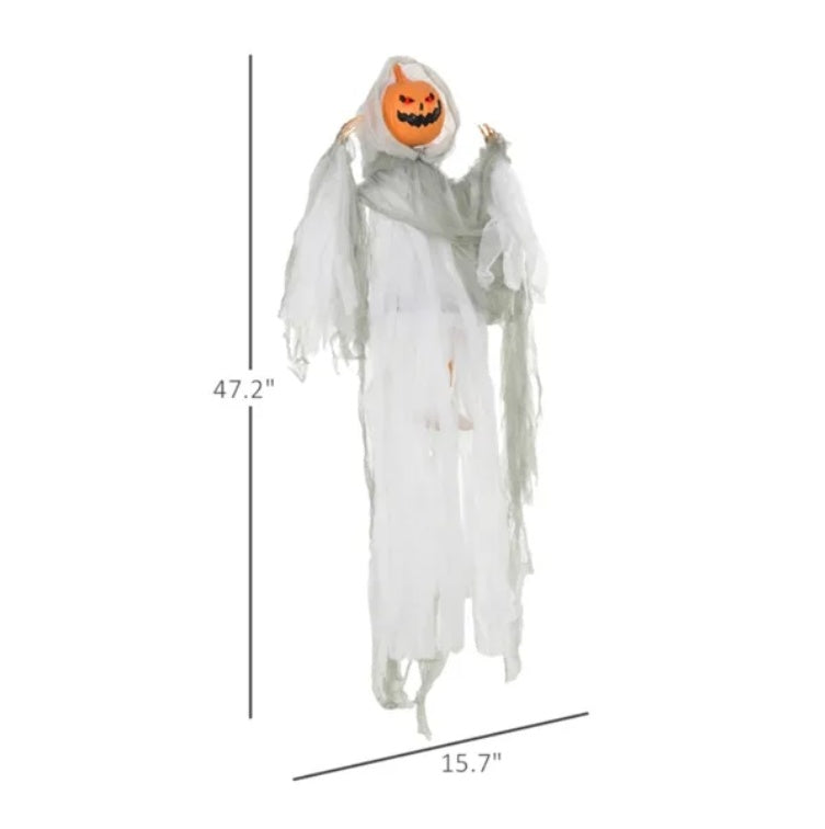 3.9ft Sound-Activated Pumpkin Ghost with Red LED Eyes – Spooky Halloween Decoration with Howling Sounds