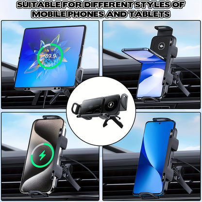 15W Wireless, Car Phone Holder, Magnetic, Fast Charger, Auto Rotation, Auto Clamping.