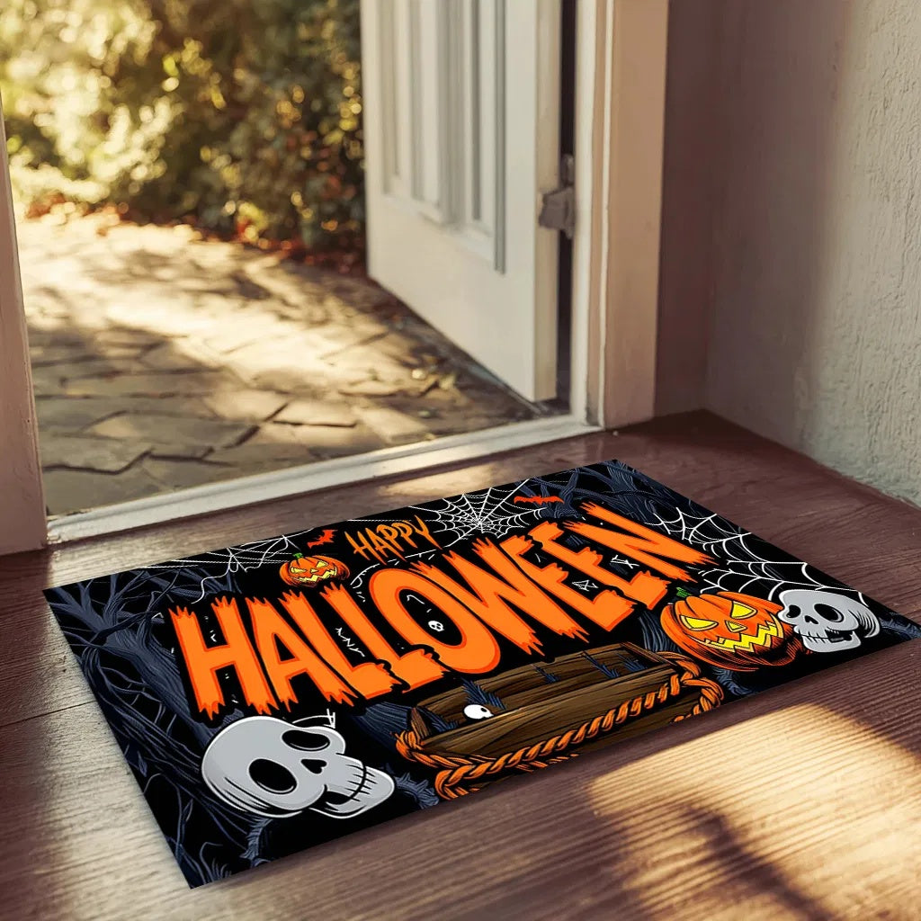 Halloween Pumpkin Ghost Home Decor Doormat, Suitable For Entrance, Bedroom, Living Room, Bathroom, Kitchen, Absorbent And Non-Slip Rug