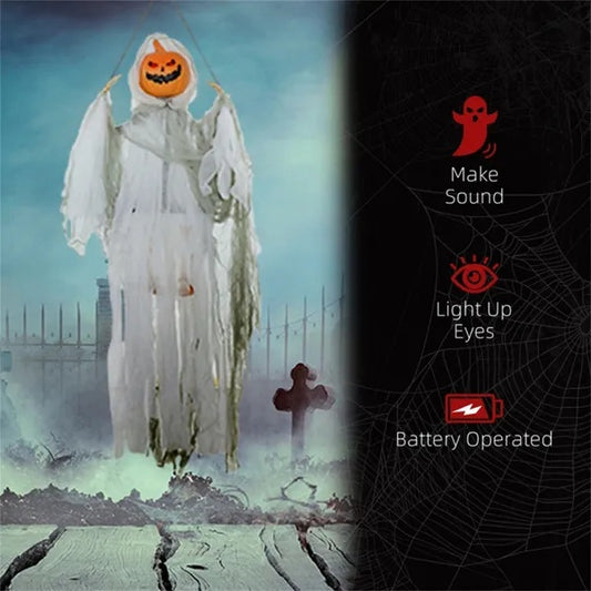 3.9ft Sound-Activated Pumpkin Ghost with Red LED Eyes – Spooky Halloween Decoration with Howling Sounds