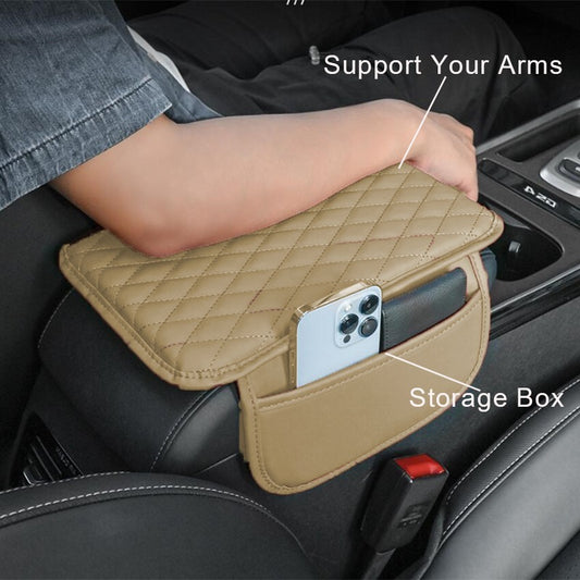 Car Armrest Box Booster Pad with Side Storage Bag | Reinforced Comfort Cushion