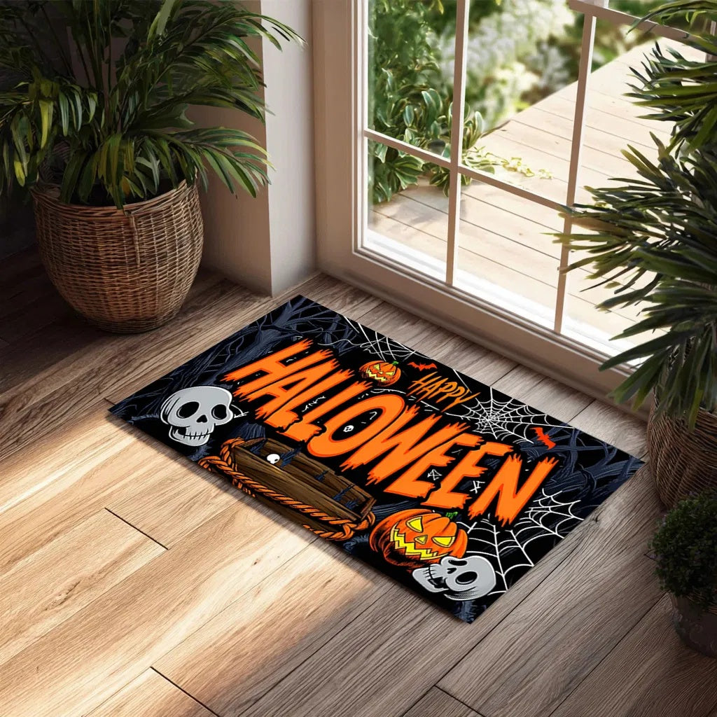 Halloween Pumpkin Ghost Home Decor Doormat, Suitable For Entrance, Bedroom, Living Room, Bathroom, Kitchen, Absorbent And Non-Slip Rug