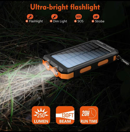 Solar Charger, 8000mAh Portable Solar Power For All Mobile Phones, Waterproof Battery Pack, Outdoor External Backup Power Charger Dual USB 5V Output -LED Flashlight, Perfect For Camping Trips