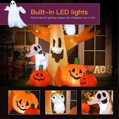 7.5ft Inflatable Haunted Tree with Ghost, Owl & Pumpkin Lanterns – Halloween Yard Decoration with LED Lights