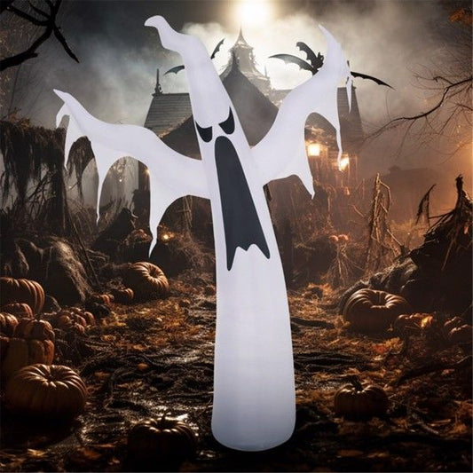 6ft Inflatable White Ghost with LED Lights – Halloween Outdoor Yard Decoration with Fan, Stakes & Ropes