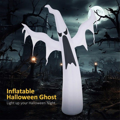6ft Inflatable White Ghost with LED Lights – Halloween Outdoor Yard Decoration with Fan, Stakes & Ropes