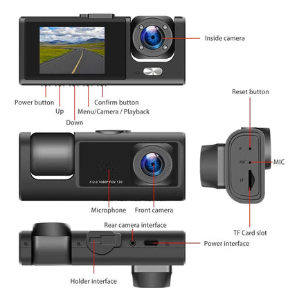 Dual Lens Dash Cam Full HD 1080P | Front & Rear Car Camera with G-Sensor