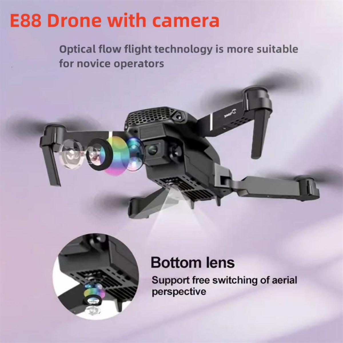 E88 Foldable Smart Camera Drone – Single Camera with Real-Time Transmission & One-Click Takeoff/Landing