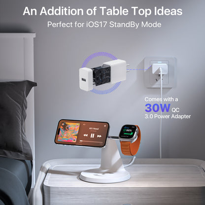3 In 1 Wireless MagSafe Charging Station For Multiple Devices 30W Adapter Included