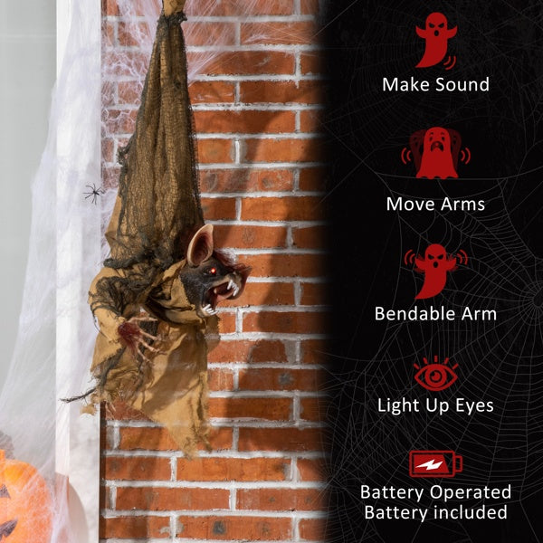 Sound-Activated Hanging Ghost with Red LED Eyes – 3ft Halloween Decoration with Moving Arms & Spooky Sounds