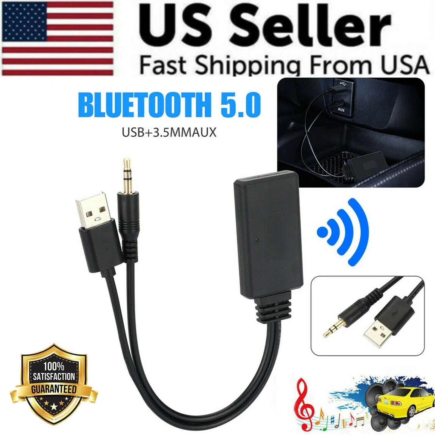 2-in-1 USB Bluetooth 5.0 Adapter – Wireless Transmitter & Receiver for PC & Car
