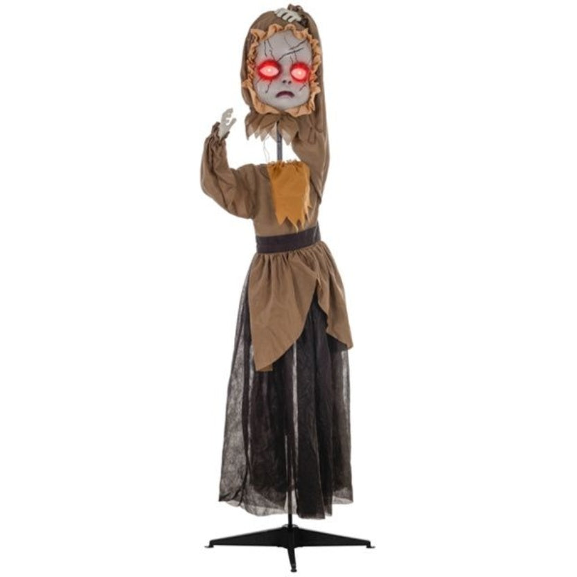 5.2ft Animated Halloween Doll Decoration – Spooky Doll with Glowing Red Eyes, Sound & Motion Activated by Touch or Noise