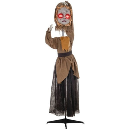 5.2ft Animated Halloween Doll Decoration – Spooky Doll with Glowing Red Eyes, Sound & Motion Activated by Touch or Noise