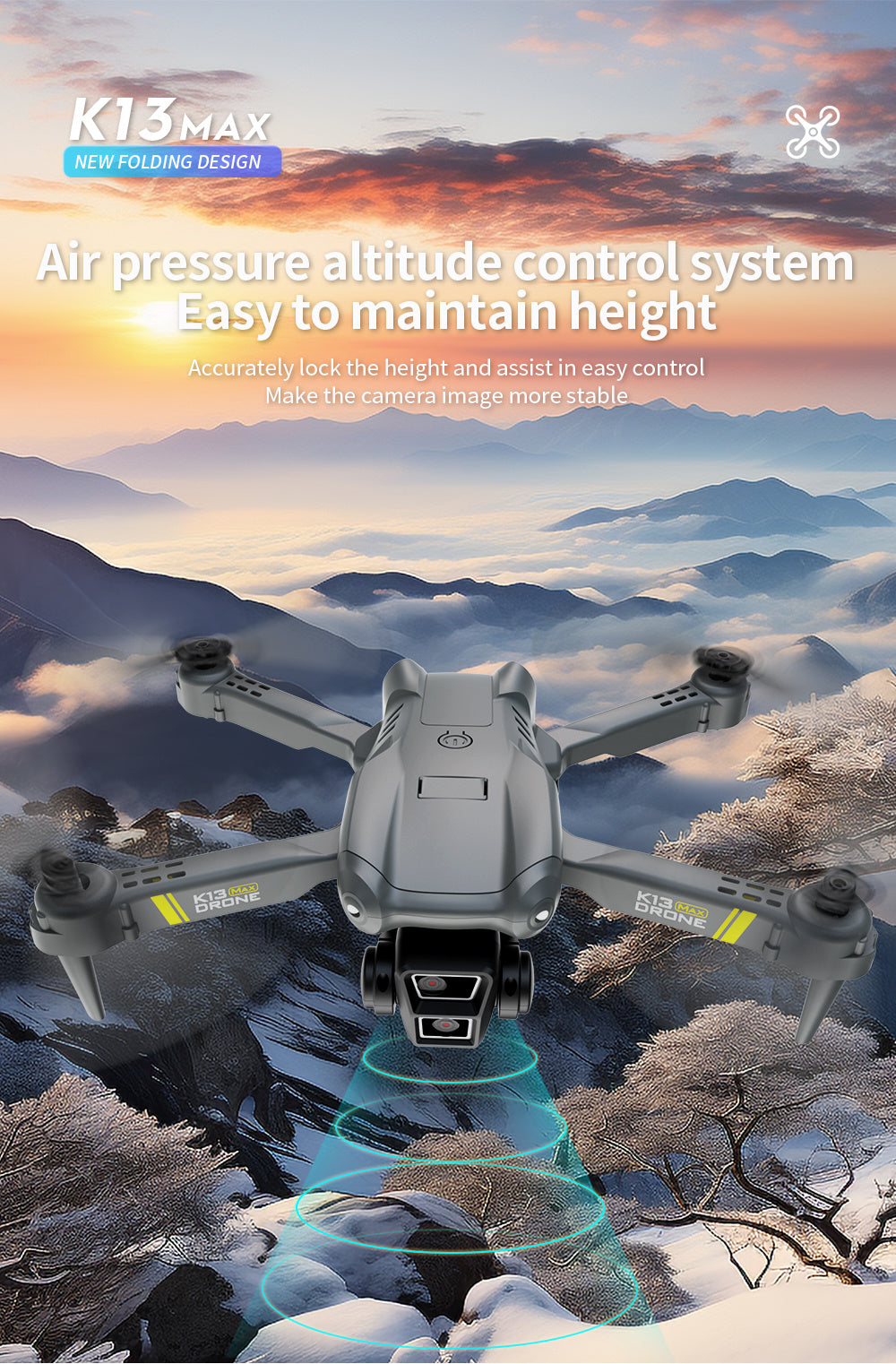 K13 Foldable Smart Camera Drone with 2 Batteries – Real-Time Transmission & One-Click Takeoff/Landing