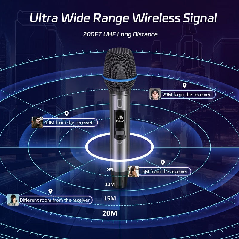 JYX U60 Wireless Microphone System – Dual UHF Metal Dynamic Mics for Karaoke, Singing & Events