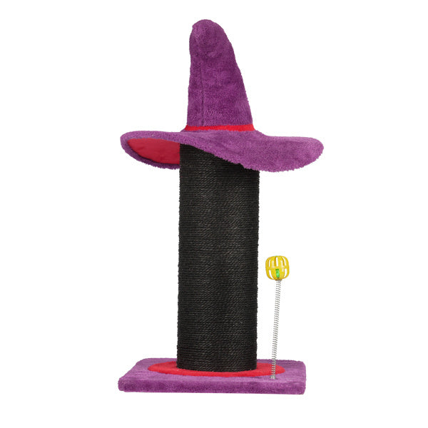 Halloween Wizard Hat Cat Scratching Post with Spring Ball Toy – Spooky Purple Cat Scratcher for Indoor Cats