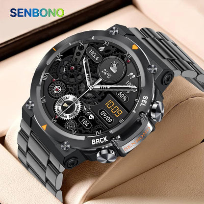 Senbono 2024 MAX18 Men's Arma Oled 1.43-inch HD Large Screen Smart Watch With Gesture Control, AI Voice And Call Function