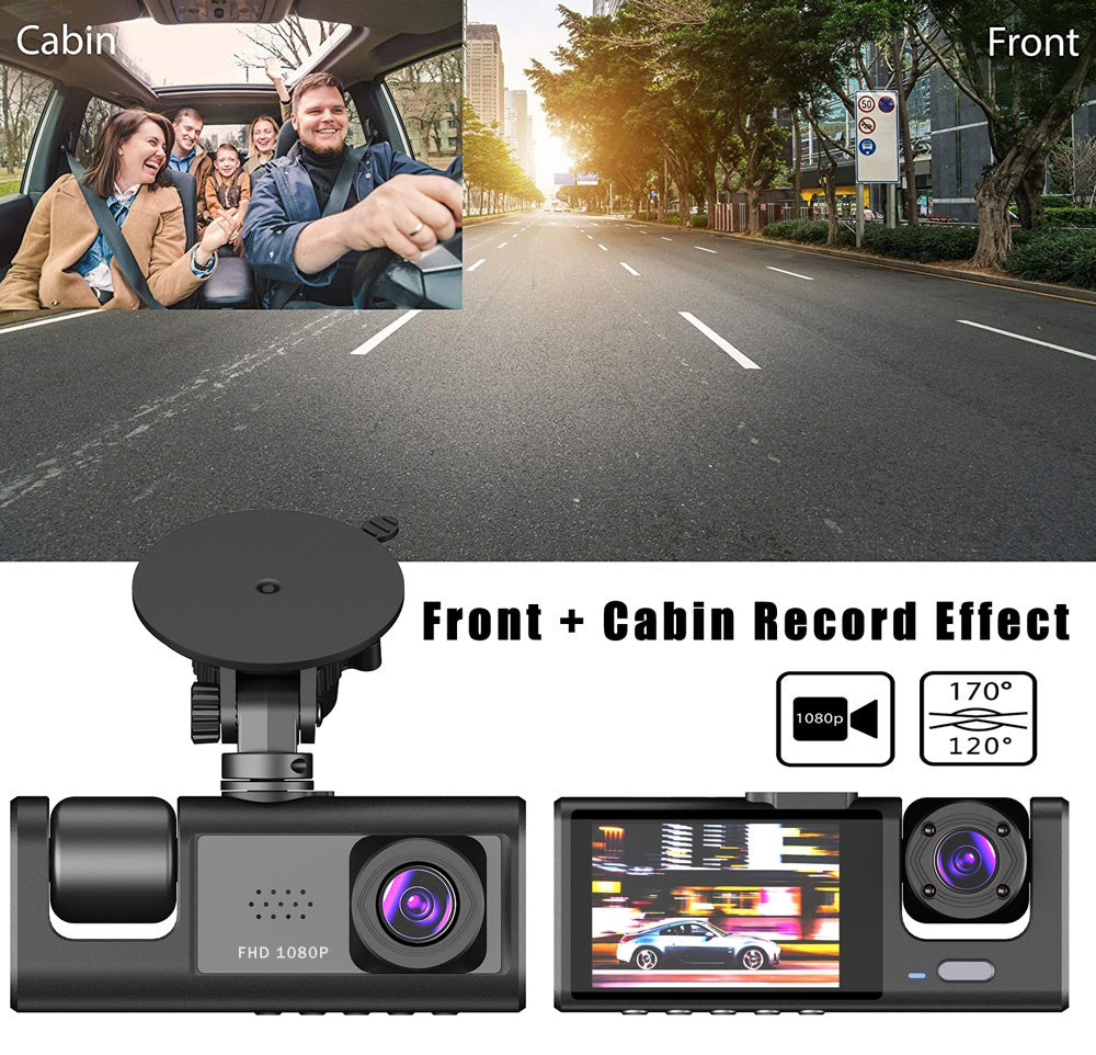 Dual Lens Dash Cam Full HD 1080P | Front & Rear Car Camera with G-Sensor