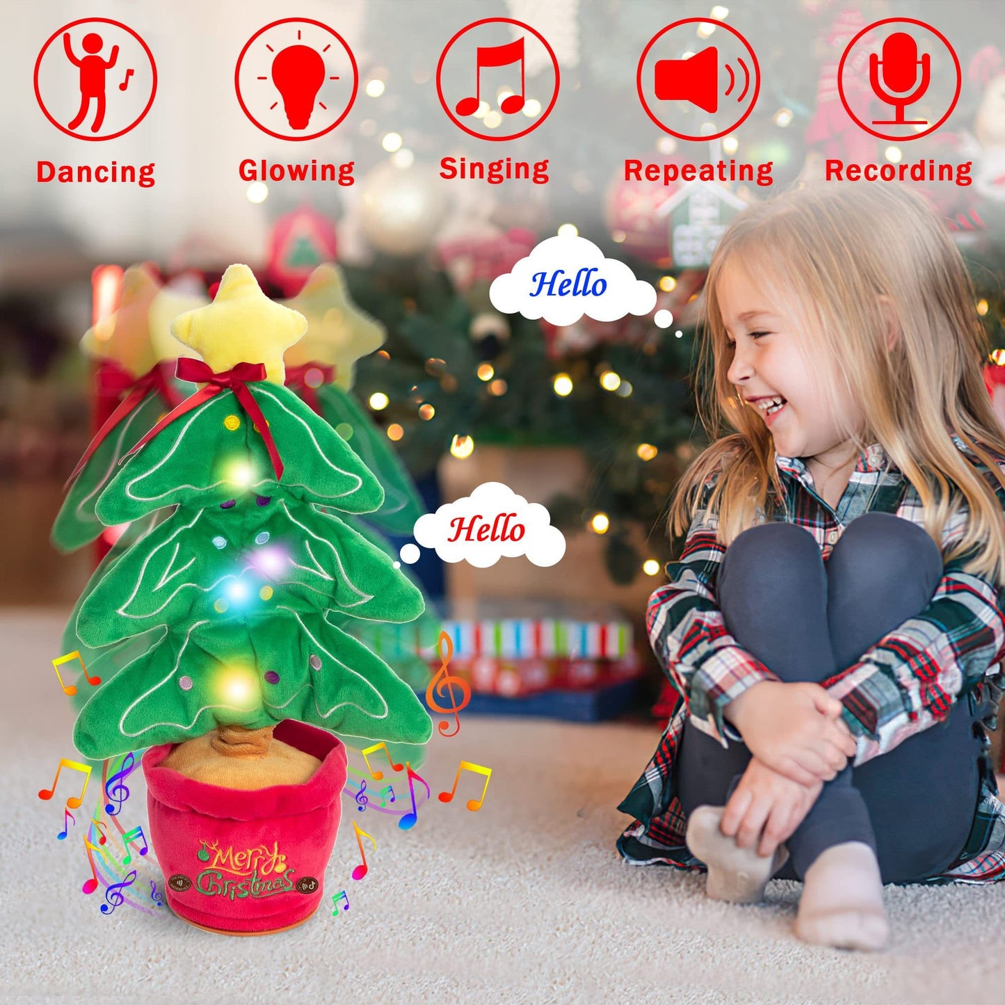 Dancing Christmas Tree Plush Toy – Singing, Talking & Recording Electronic Holiday Decoration Gift