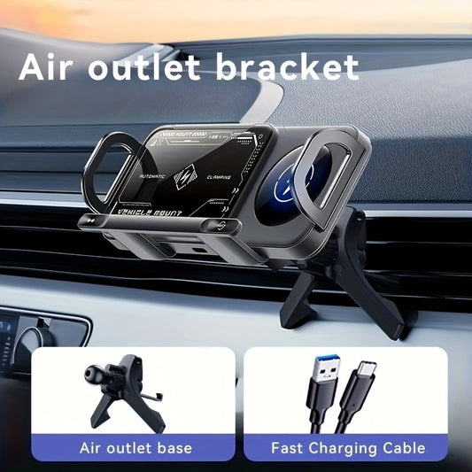 15W Wireless, Car Phone Holder, Magnetic, Fast Charger, Auto Rotation, Auto Clamping.