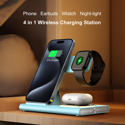 4-in-1, Wireless Charging Station, Foldable, 15W, Night Light, iPhone, AirPods, iWatch.