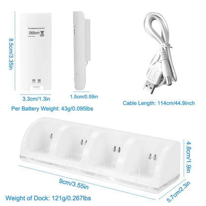 4-in-1 Game Controller Charging Dock – Station with 2800mAh Rechargeable Batteries