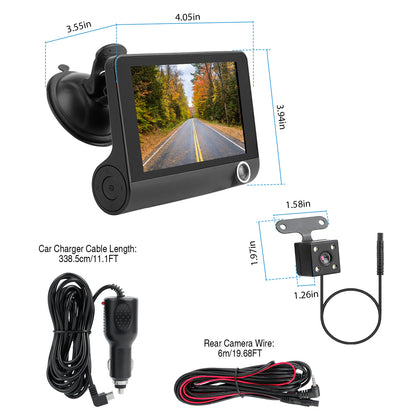 1296P, Car DVR, Dash Camera, 3-Lens, Driving Recorder.