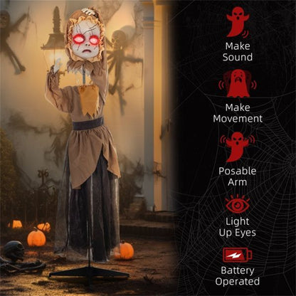 5.2ft Animated Halloween Doll Decoration – Spooky Doll with Glowing Red Eyes, Sound & Motion Activated by Touch or Noise