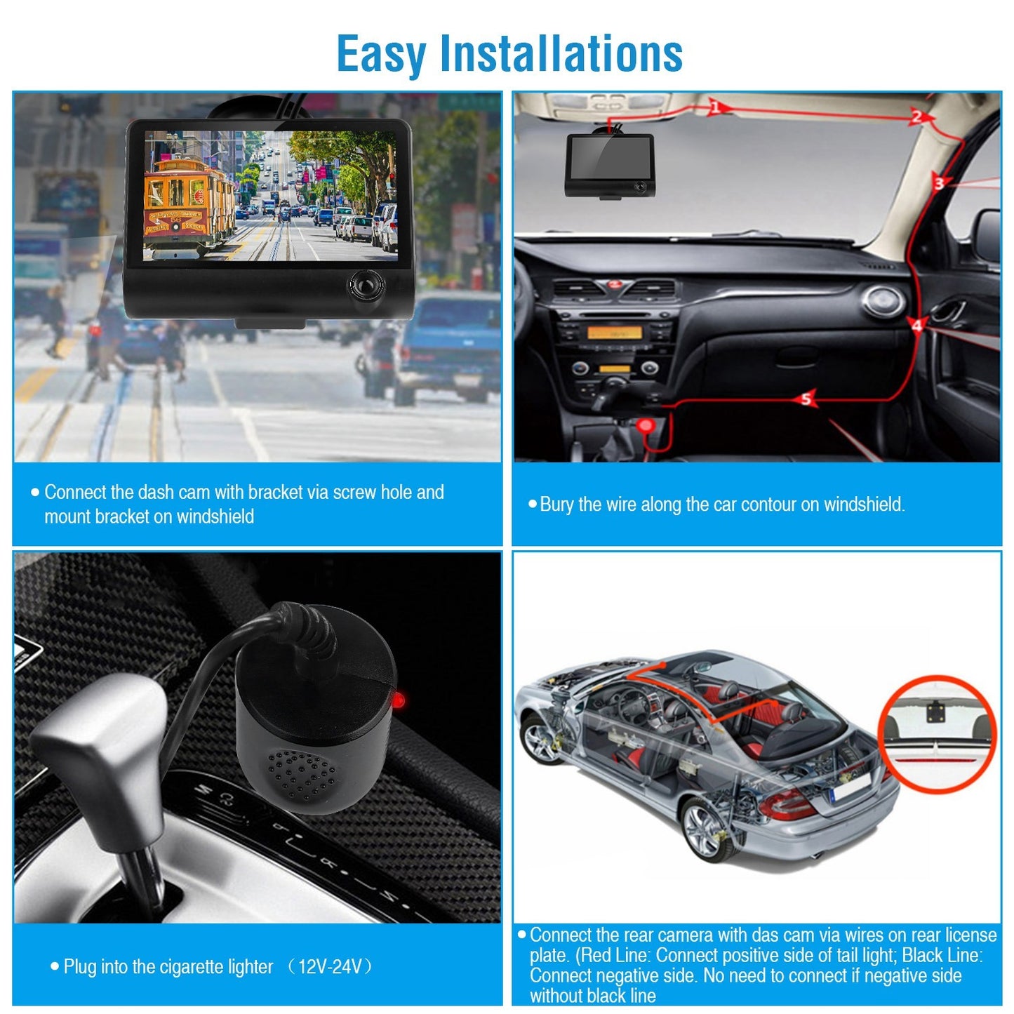 1296P, Car DVR, Dash Camera, 3-Lens, Driving Recorder.