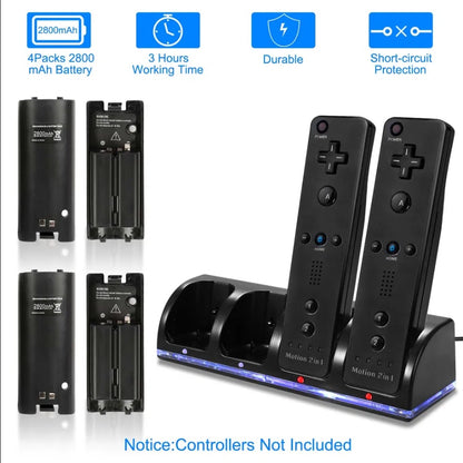4-in-1 Game Controller Charging Dock – Station with 2800mAh Rechargeable Batteries