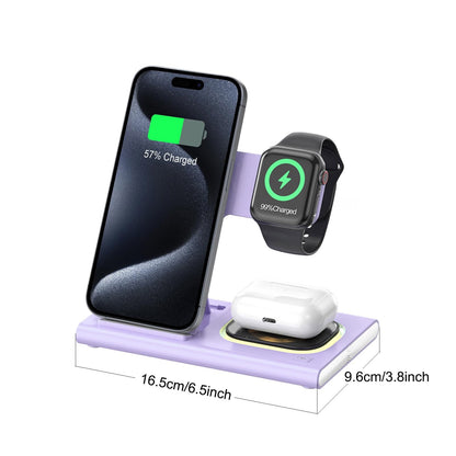 4-in-1, Wireless Charging Station, Foldable, 15W, Night Light, iPhone, AirPods, iWatch.
