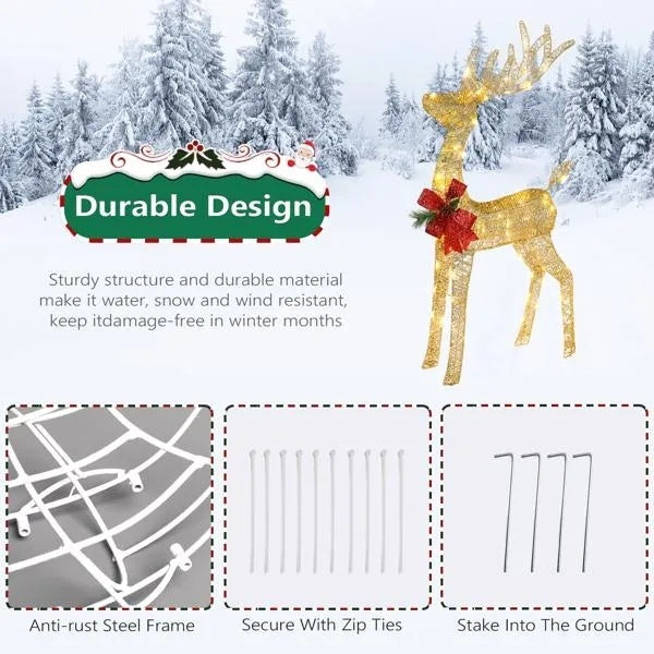 Christmas Reindeer Decoration with Pine Bow & Glitter Finish – Outdoor Holiday Yard Ornament