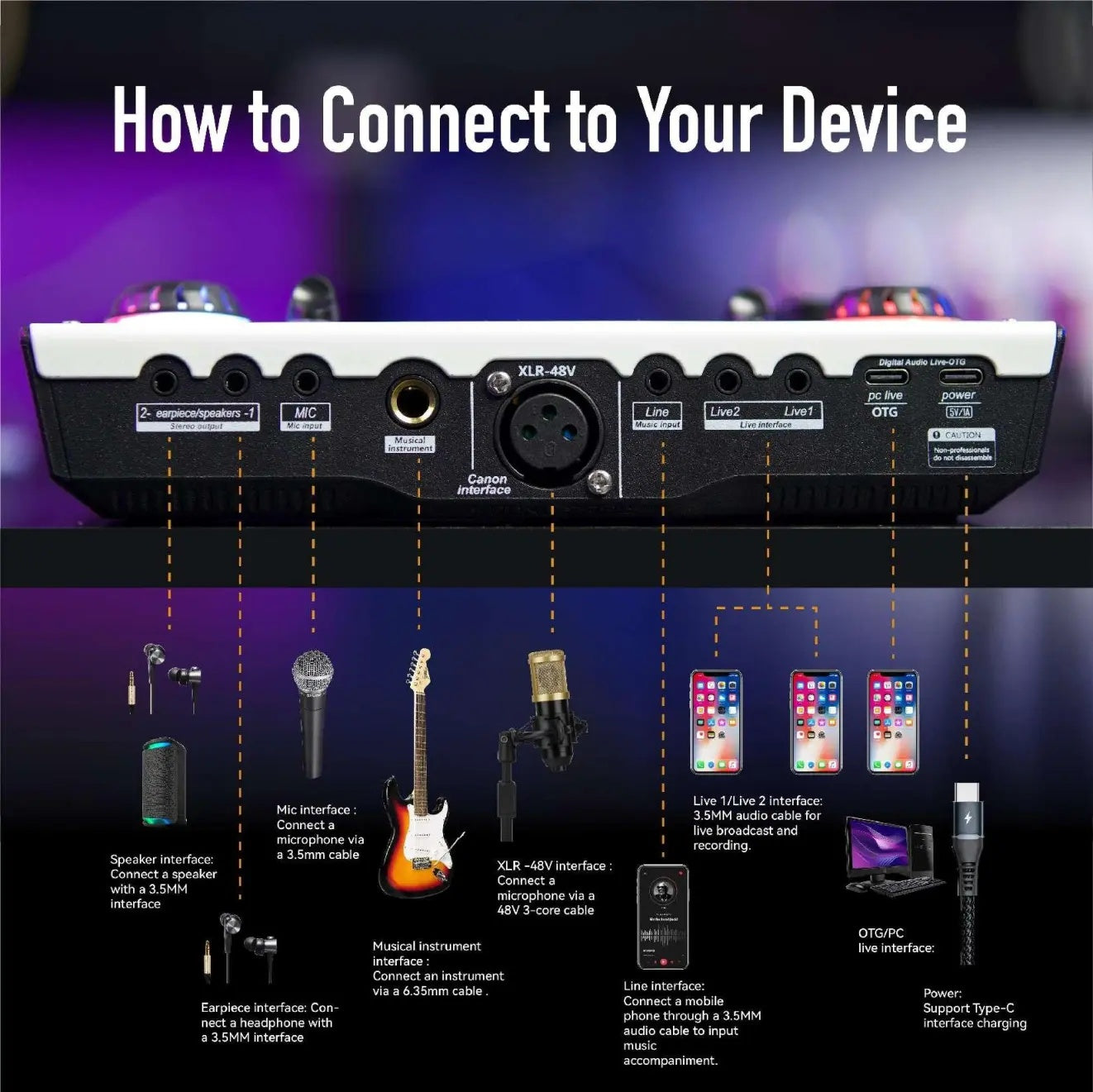 C100PRO Lightweight And Portable Digital Sound Card, Real-time Voice Changer, Intelligent Noise Reduction, And Instrument Reverberation