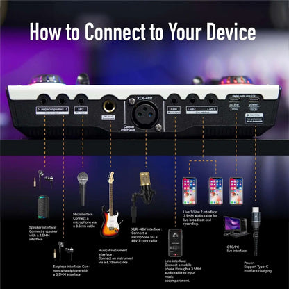 C100PRO Lightweight And Portable Digital Sound Card, Real-time Voice Changer, Intelligent Noise Reduction, And Instrument Reverberation