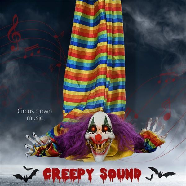 Hanging Clown with LED Eyes, Sound & Motion Activated - Halloween Decoration