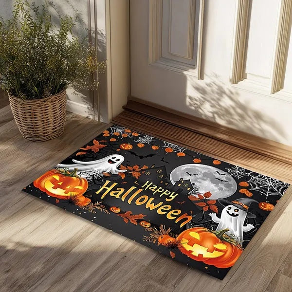 Halloween Pumpkin Ghost Home Decor Doormat, Suitable For Entrance, Bedroom, Living Room, Bathroom, Kitchen, Absorbent And Non-Slip Rug