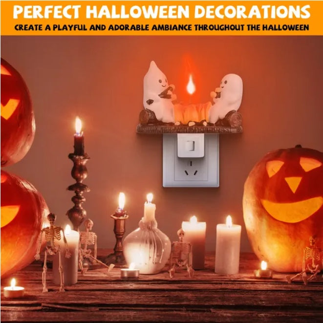 2-Pack Ghostly Bonfire Flame Lights – Halloween Flashing Night Lights for Indoor Decoration